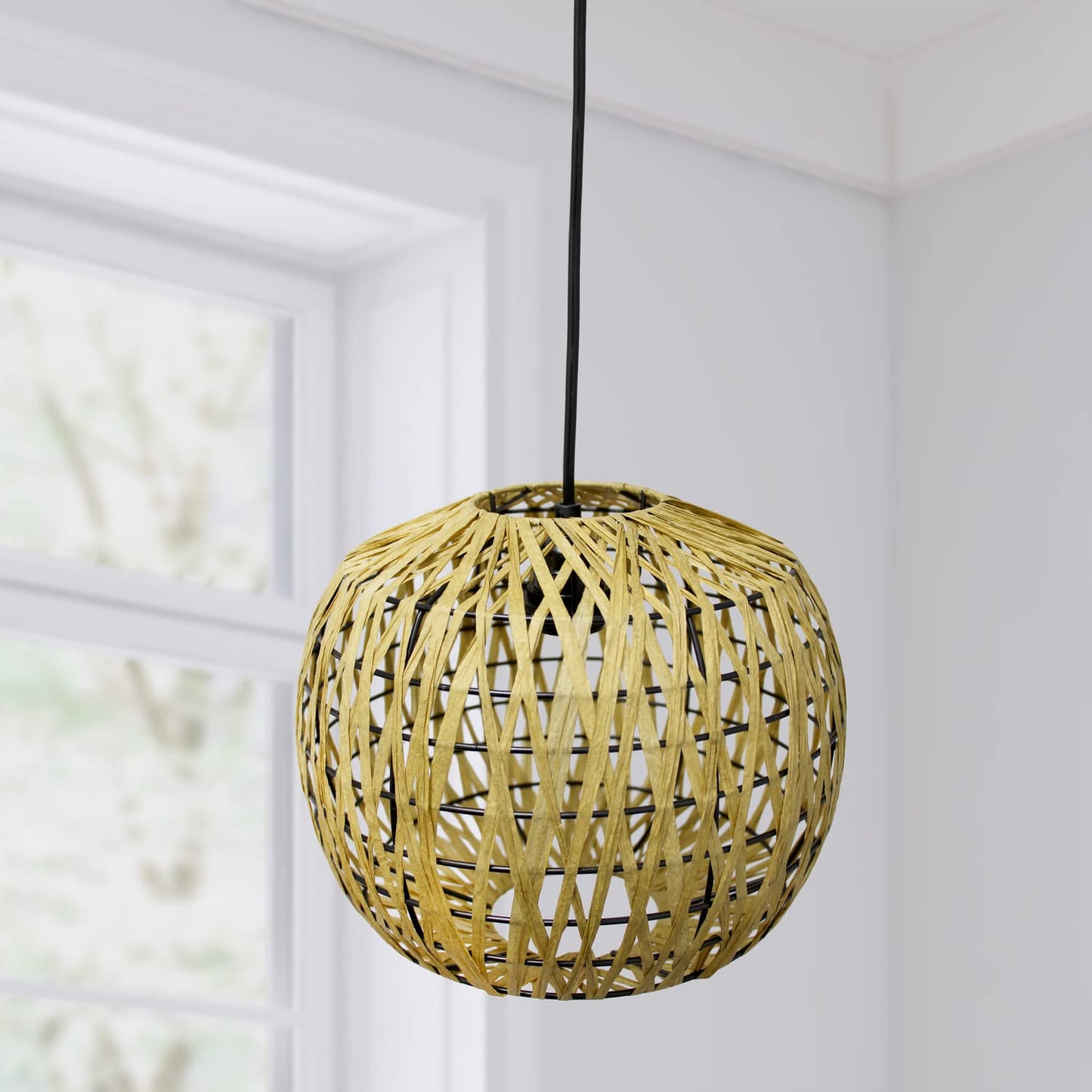 Elegant Designs PT1016-NAT 1-Light Ceiling Pendant, Woven Paper Rope, 11.38in Natural, Modern Bohemian Style for Kitchen, Hallway, Bedroom