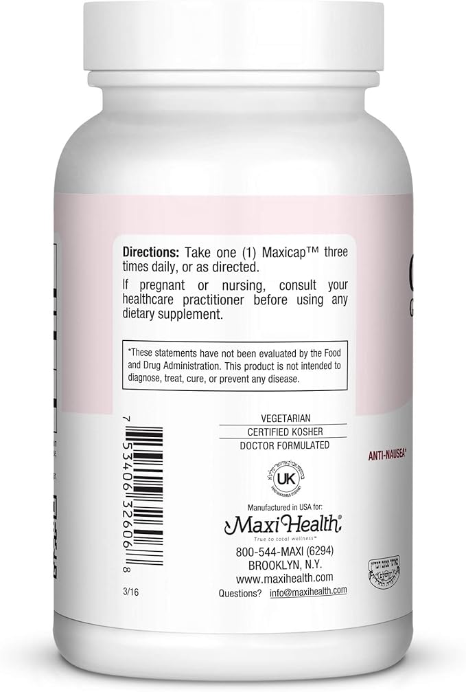 Maxi Health Gingermax - Ginger - Bromelain & Vitamin B6 - Digestion Health - 60 Capsules - Kosher