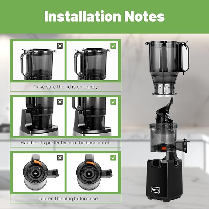 Fretta Cold Press Juicer,Juicer Machines Vegetable and Fruits,Masticating Juicer with 5.3'' Large Feed Chute fit Whole Fruits,BPA-Free, Reverse Function,250W