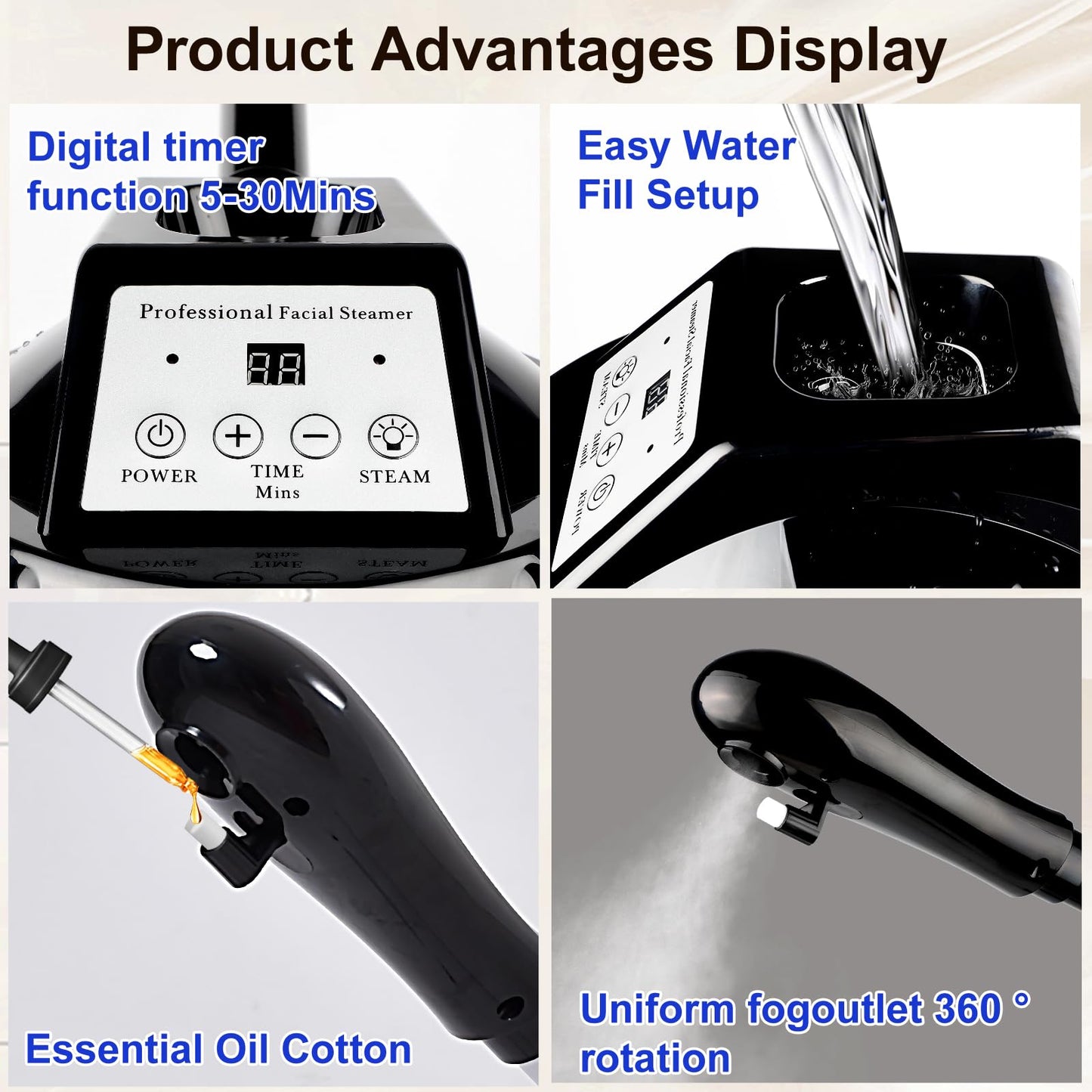 Professional Facial Steamer,vaporizador Facial Adjustable Height and Angle,More Steam, Hot Mist Facial Humidifier Atomizer for S
