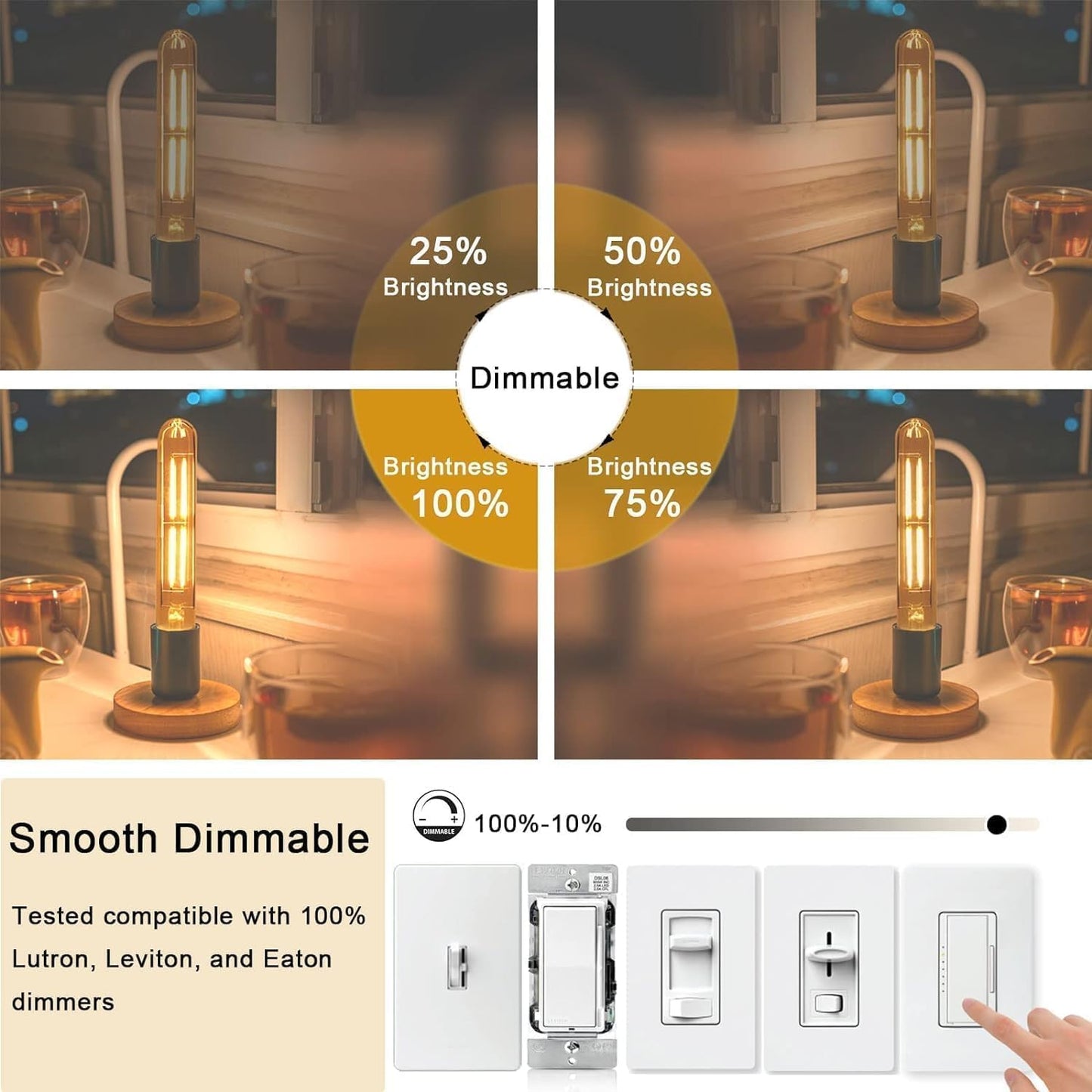 Novelux 5 Inch E26 Led Bulb Equal 80 Watt  3000K Warm White Edison Bulb 6W Dimmable  800Lm T10 T9 Clear Glass Tubular Light Bulbs Ac 120V For Chandelier Pipe Pendant Wall Light - Ul Cert 4Pack