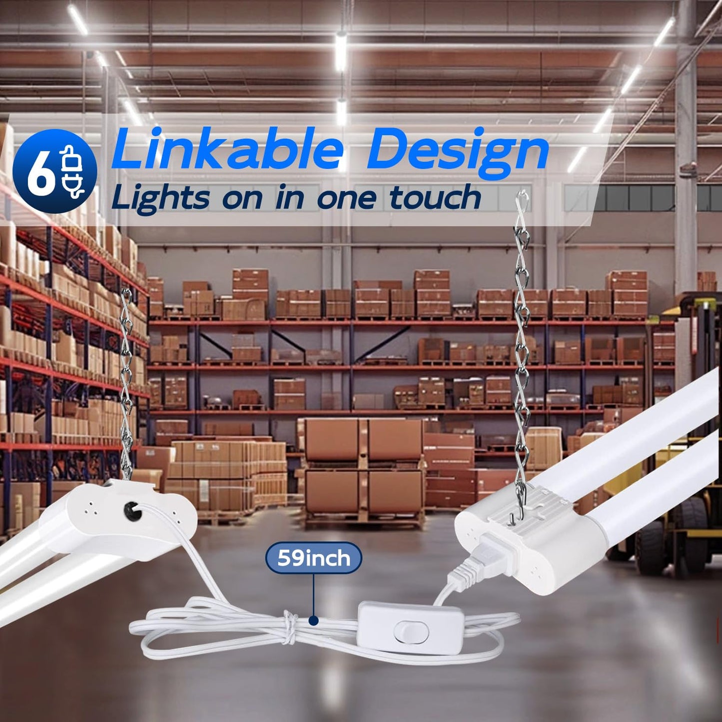 Hykolity 6 Pack 4Ft Linkable Led Shop Light For Garage  6500Lm  4Ft 60W Utility Light Fixture  5000K Daylight Led Workbench Light With Plug  Hanging Or Surface Mount  White - Etl