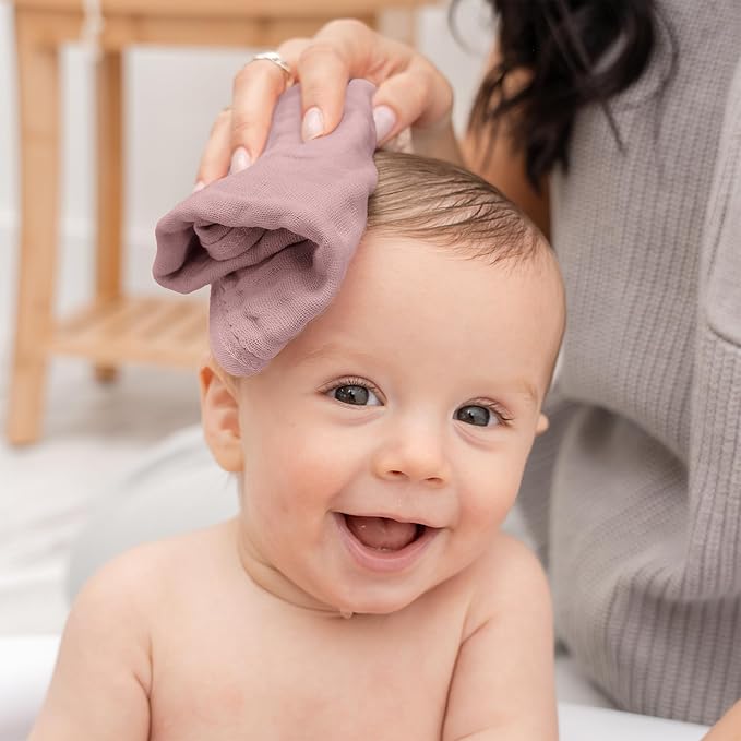 Comfy Cubs Muslin Baby Washcloths 6 Pack - Soft 6-Layer Cotton Wash Cloths for Sensitive Skin - 10"x10" Large, Gentle, Absorbent Infant Essentials for Newborn and Toddlers - Mauve