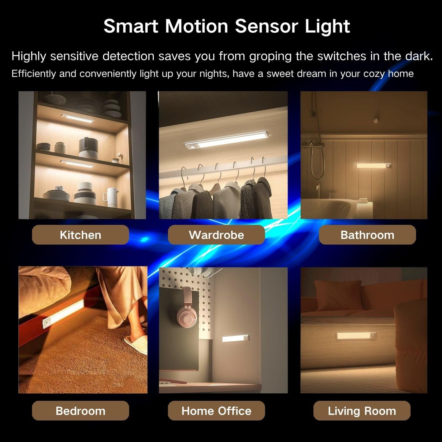 Sanofuturion Motion Sensor Under Cabinet Lighting-Magnetic Rechargeable Closet Lights For Kitchen Stairs Wardrobe | 3-Color Dimmable Led Under Counter Lighting | Pro Battery Upgrade (2  8 Inch)