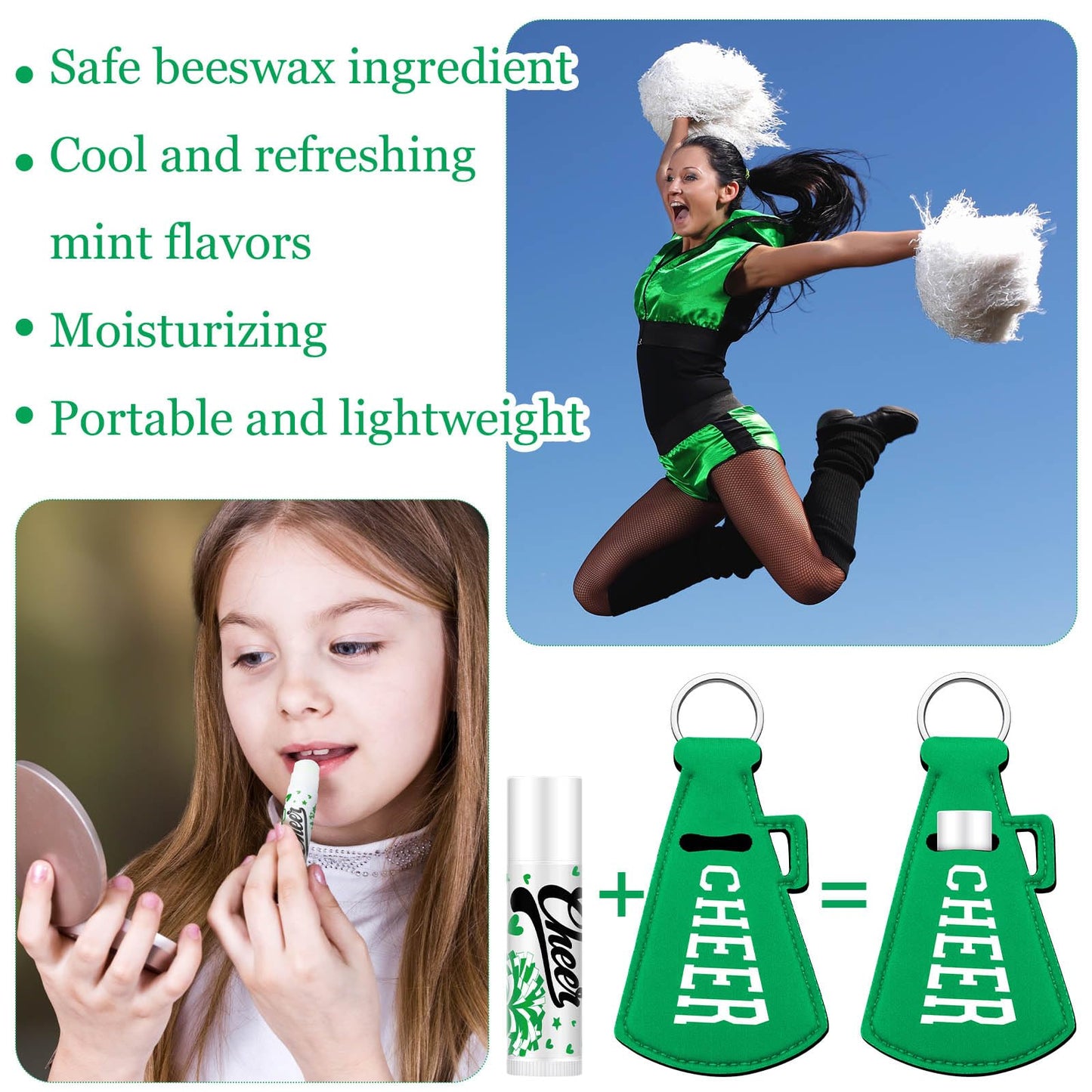 Swiffen 36 Pcs Cheerleading Gifts Bulk Cheer Team Gifts Lip Balm and Lipstick Holder Keychains Set Cheerleading Party Favors for