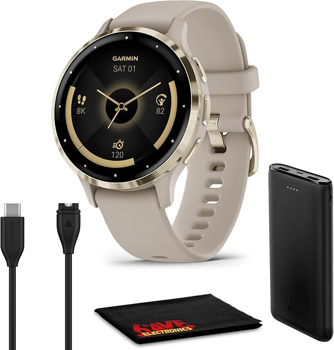 Garmin Venu 3S Advanced Fitness & Health Tracker Smart Watch Soft Gold Stainless Steel Bezel with 41 MM French Gray Case a...