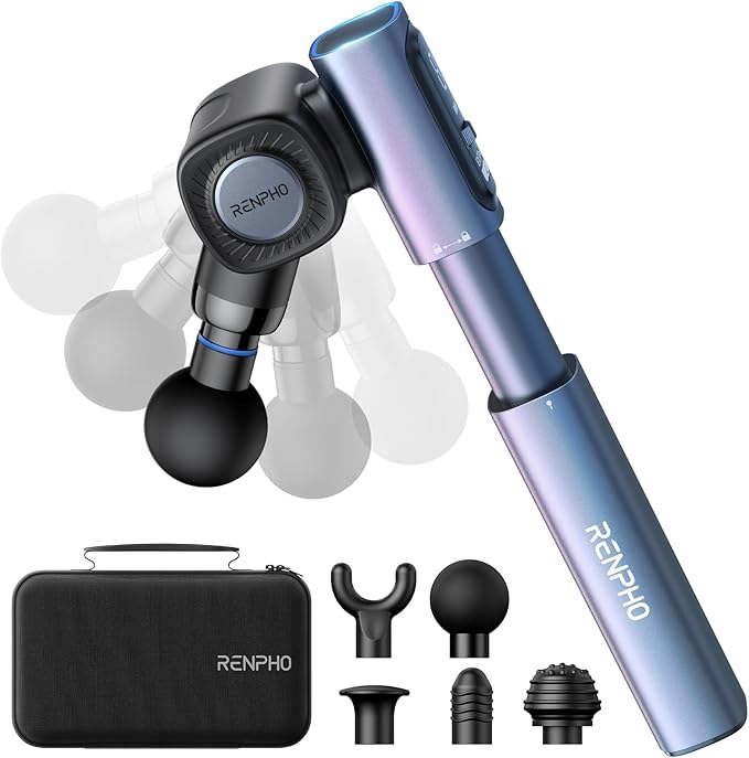 RENPHO Massage Gun with Adjustable Angles and Extension Handle, Valentine's Day Gifts, Handheld Percussion Muscle Massager...