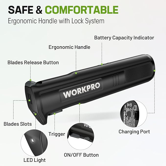 WORKPRO Electric Knife for Meat Slicing, Cordless Electric Carving Knife for Turkey, Fish & Bread, Two Stainless Steel Blades, Ergonomic Handle, Storage Case & Serving Fork Included, Black