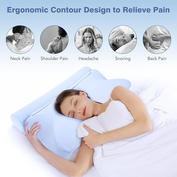 Cooling Cervical Neck Pillow for Neck and Shoulder Pain, Roll Pillow&Butterfly Memory Foam Combination Pillows, Ergonomic Neck Support Pillow, Orthopedic Pillow for Side Back Stomach Sleepers and Yoga