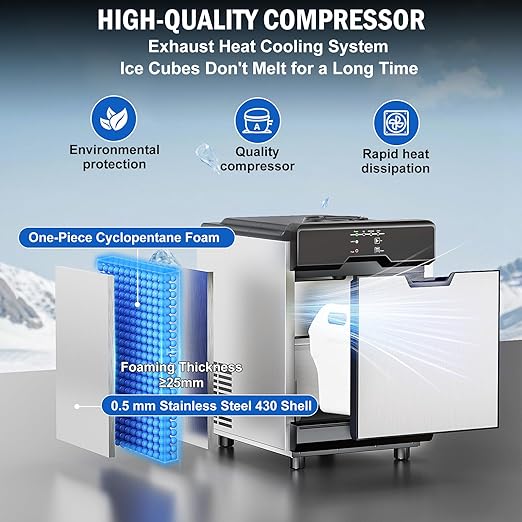 Nugget Ice Maker Countertop 40 LBS/Day, 10 LBS ice Bin, Soft Chewable Pellet Ice Maker Machine Stainless Steel, Countertop Commercial Ice Machine Nugget for Home Bar Kitchen Office, Self-Cleaning