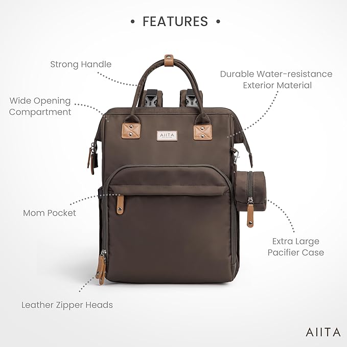 Diaper Bag Backpack, Multifunction Diaper Bag with Changing Station, Stylish Baby Bags, Large Unisex Diaper Backpack for Mom and Dad, Baby Registry Search, Portable Changing Pad – Black Brown