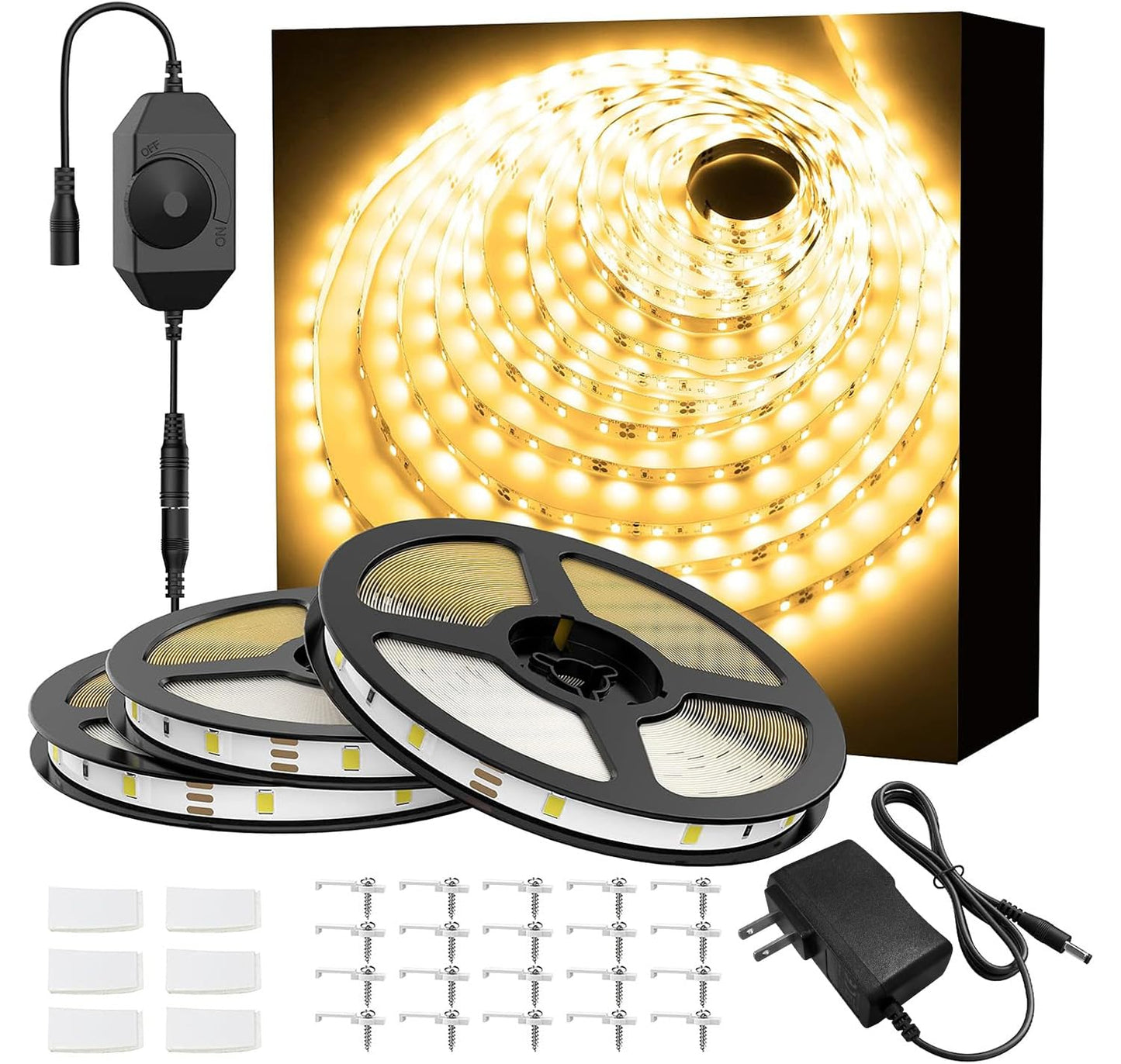 Onforu 49.2Ft Warm White Led Strip Lights, Dimmable 3000K, 2835 Leds, 12V Adhesive Rope Light For Kitchen, Bedroom, Wardrobe