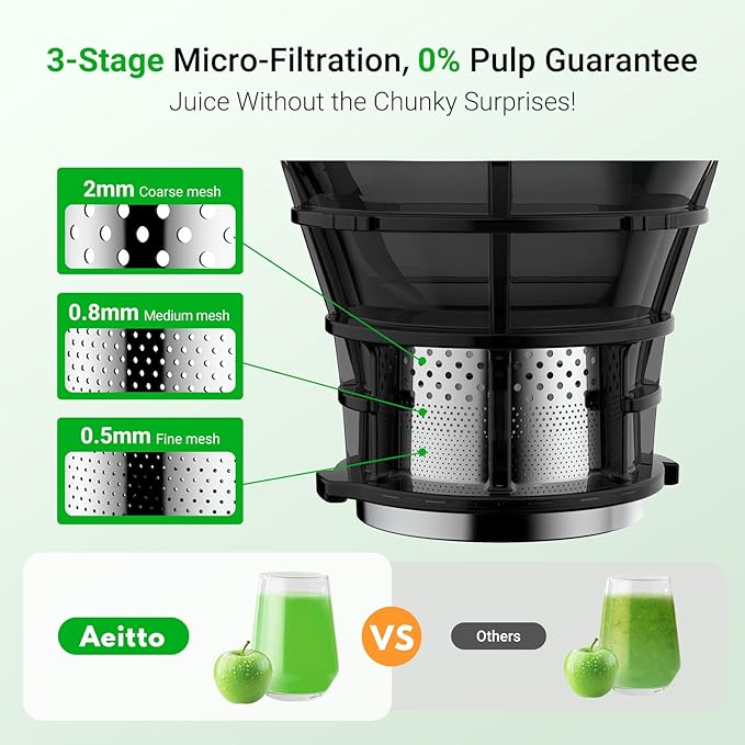 Aeitto Cold Press Juicer with 5.8" Extra Wide Mouth, Juicer Machines, Easy to Clean, Fit Whole Vegetables & Fruits, Professional Slow Masticating Juicers,Self Feeding, High Juice Yield