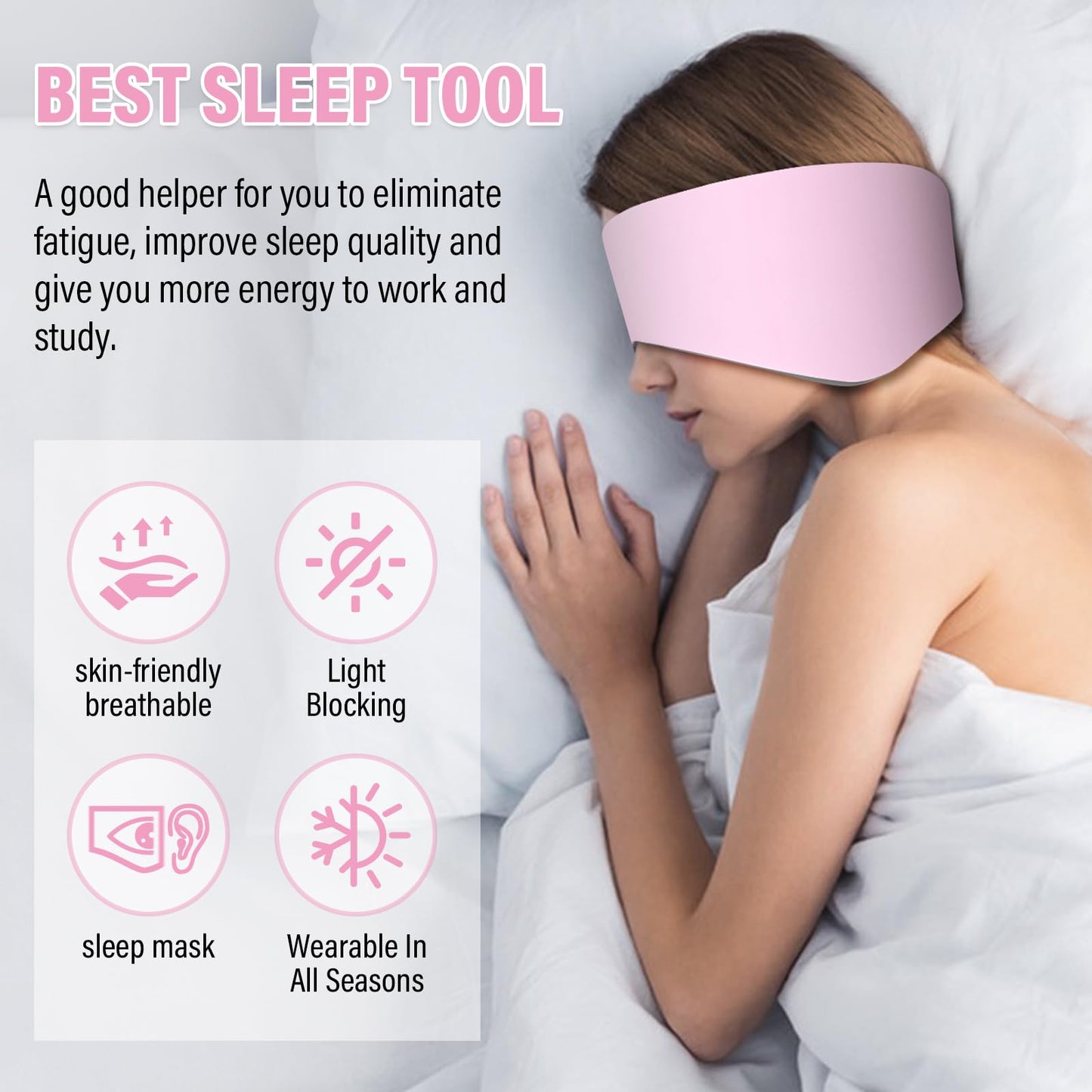 Sleep Mask, Eye Mask for Sleeping with Heads Adjustable, Earmuffs for Sleep for Men & Women, 2 in 1 Ear Mask and Blindfold, Soft Dual-Sided All-Season Eye Cover for Side Sleepers (Pink)