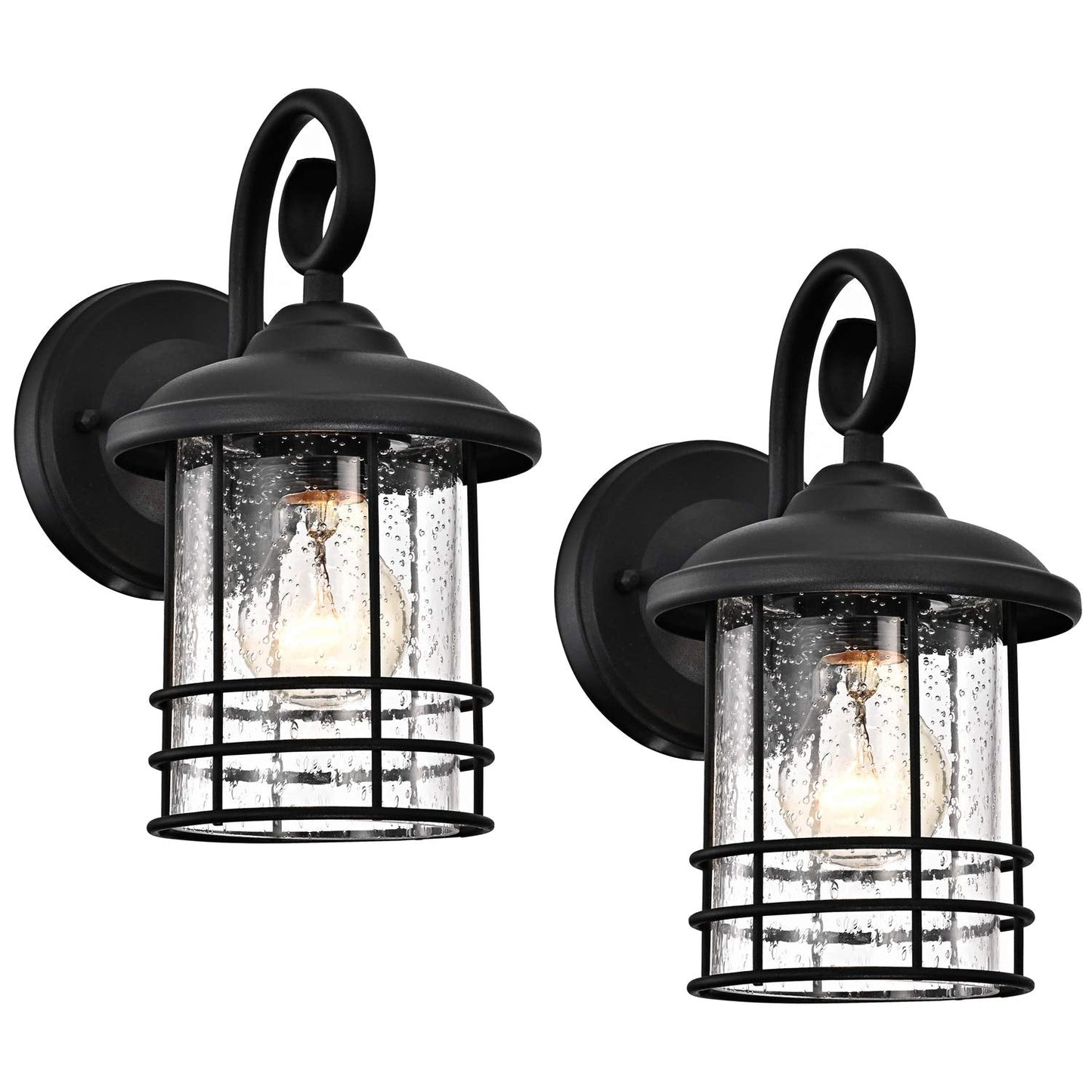 Micsiu Textured Black Outdoor Wall Light 2 Pack, 10 Metal Lantern With Clear Seedy Glass, Model A19010 For Entryway, Patio, And Garage
