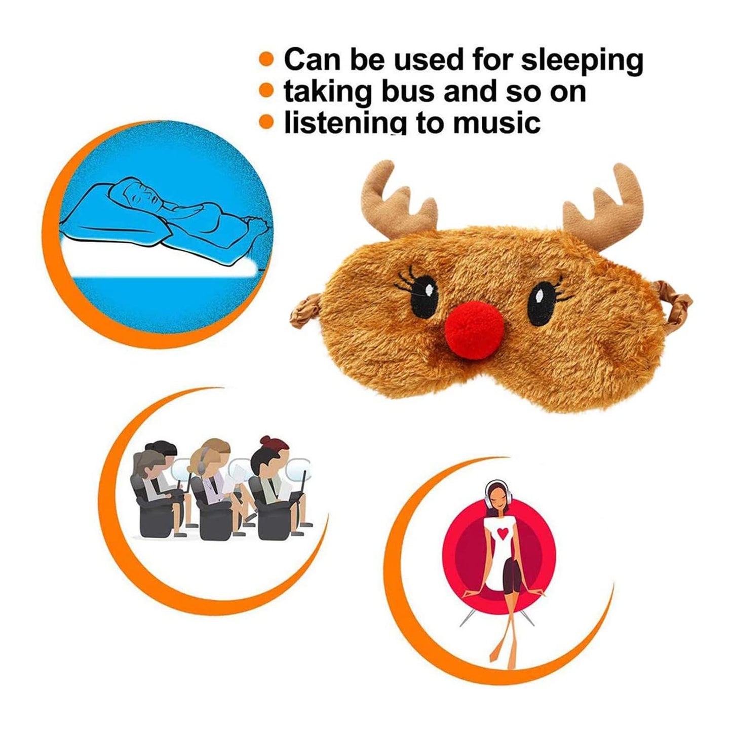 Ulbemoll Cute Reindeer Sleeping Mask, Soft Fluffy Plush Blindfold Funny Novelty Christmas Rudolph Sleep Mask Eye Cover Eyeshade for Kids Girls Boys Women Men Night Nap Travel (Brown, Reindeer)
