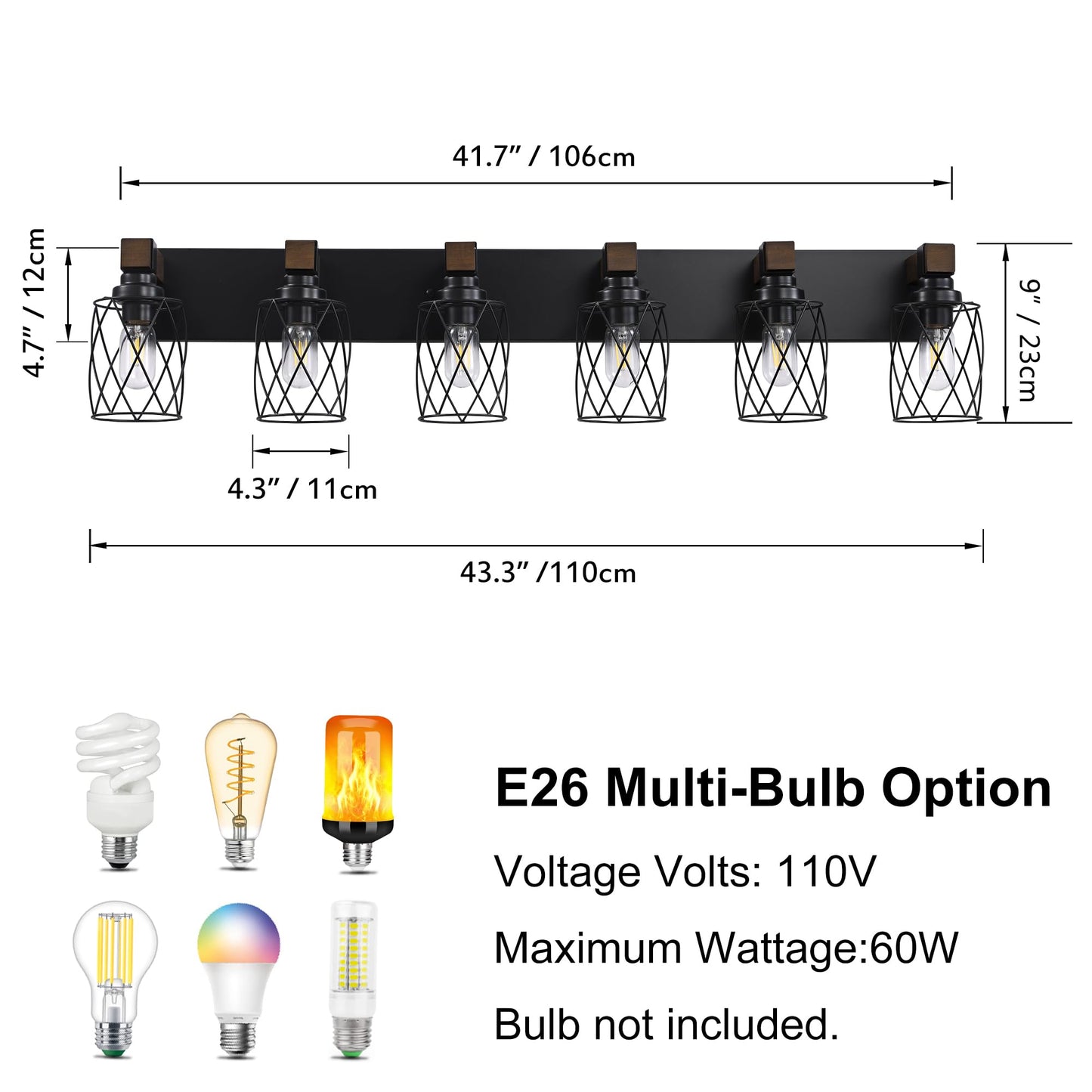 Xvmbvm Farmhouse Bathroom Vanity Light  6-Light Wood Bathroom Light Fixtures Over Mirror  Black Industrial Vanity Lights With Metal Shade  Rustic Bathrooms Lighting For Living Room  Bedroom  Hallway