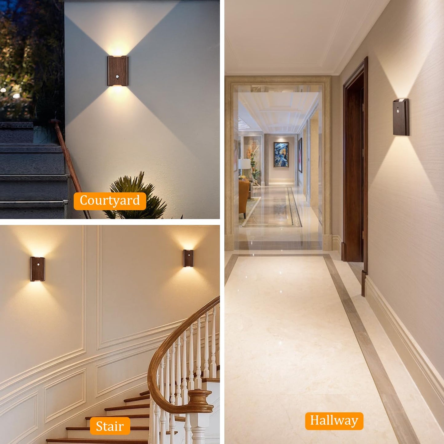 Fizrice Motion Sensor Wall Lights Wood - Decor Light Battery Operated Led Light Indoor Set Of 2 Rechargeable Light Easy Installation  Gifts For Tenant New Home Apartment Rv(Wood 2Pcs)