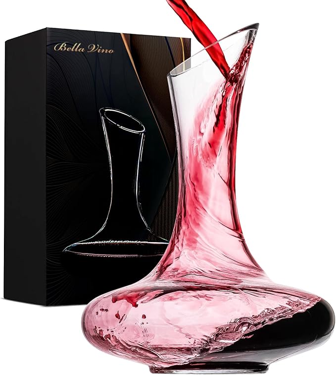 Large Elegant Red Wine Decanter Aerator Pourer - 100% Hand Blown Lead-Free Clear Crystal Glass - Wine Carafe Bottle, Wine Lovers Accessory Gift - 1600ml.