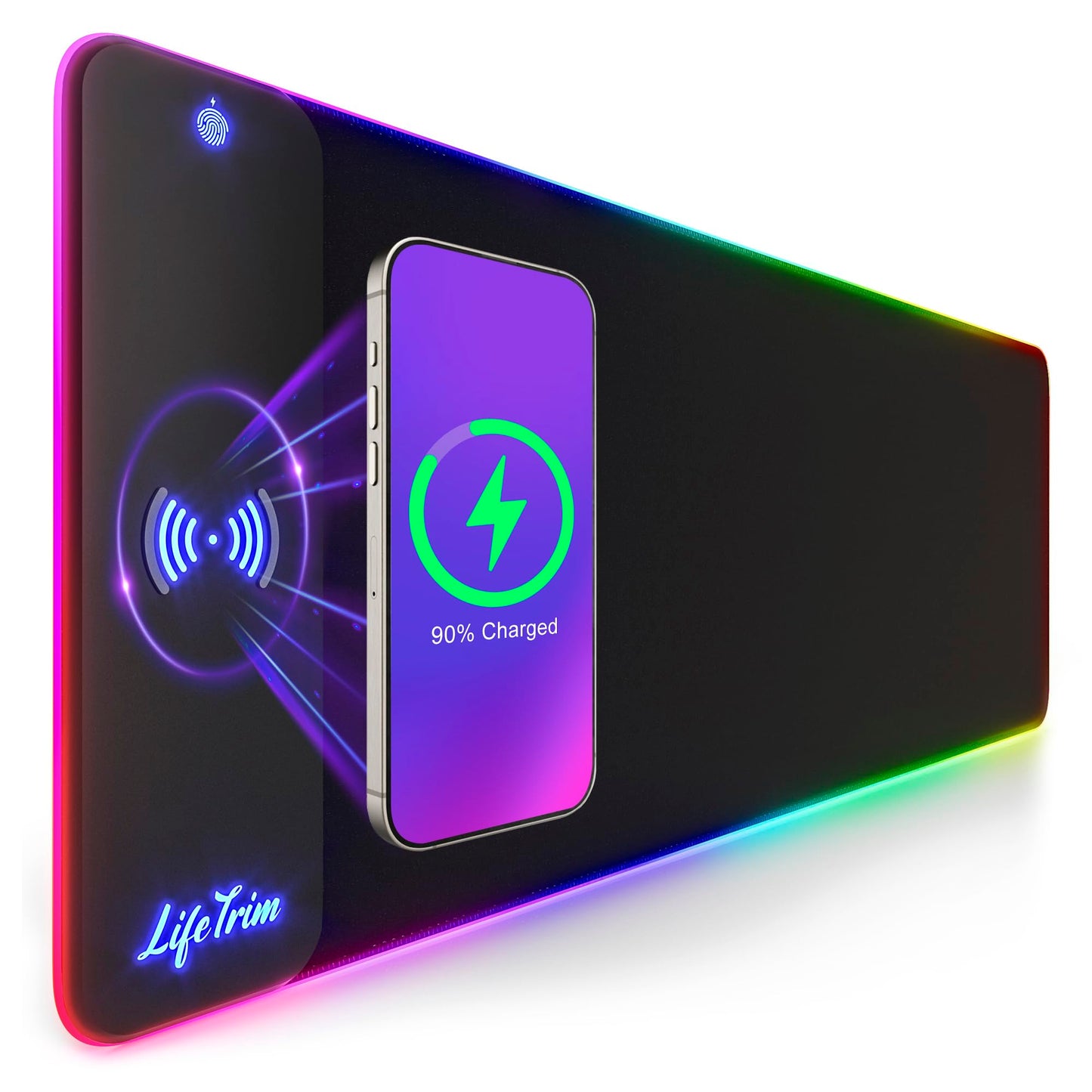 LifeTrim Wireless Charger LED Mousepad 35.5 x 12 Inch RGB Gaming Mouse Pad 10 Light Modes 4mm Thick Large Desk Pad Wireless Charging Cool Mouse Pad for PC Accessories & Gaming Gifts