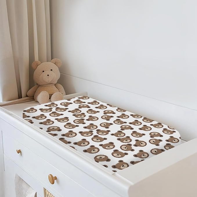 Neutral Boho Bears Changing Pad Covers for Baby Girls Boys Cute Brown Bear Fitted Change Table Covers Mats Watercolor Bears Soft Nursery Diaper Change Table Sheets for 32''×16'' Contoured Pad