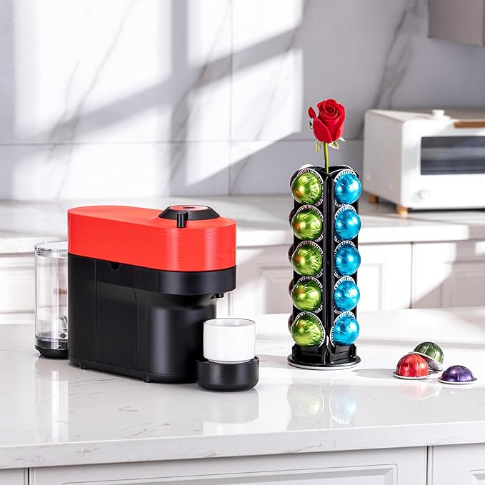 ZCDCP Nespresso Pod Holder for Vertuo Pod Holder Carousel Stand Storage with 360 Degree, Chrome Coffee Pod Holder Organizer for Nespresso Vertuo, 20 Pods