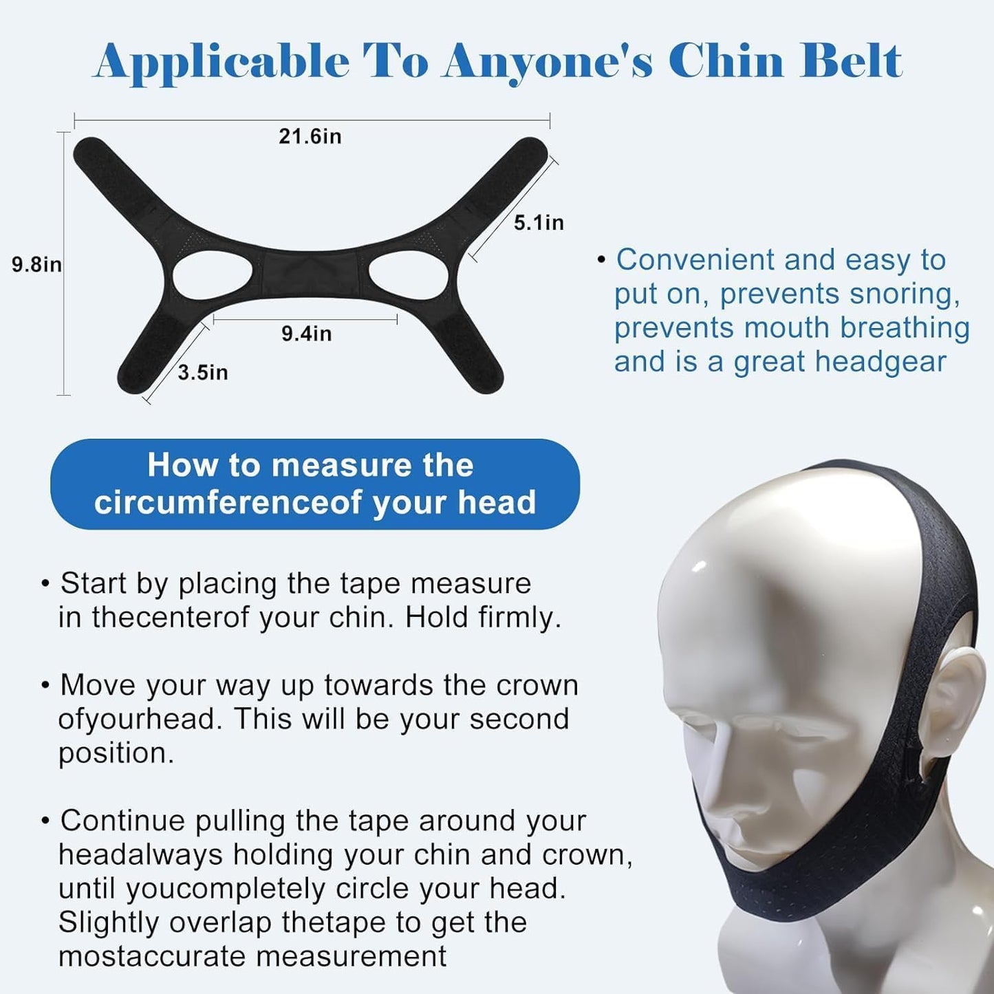 Anti Snore Chin Strap for Sleeping - Airflow Jaw Strap Adjustable & Comfortable - Effective Anti Snoring Devices- Stop Snoring Solution for Men & Women, Breathable and Reusable (Black)