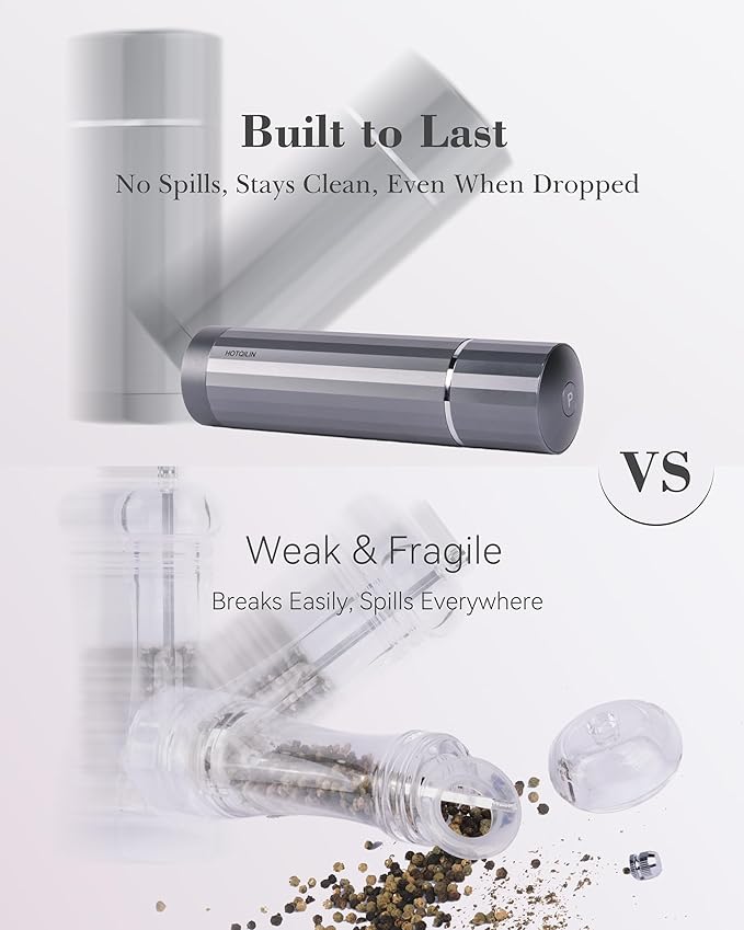 Pepper Grinder Manual – Hotqilin Adjustable Pepper Mill Grinder with 60+ Coarseness Settings, All Metal Design, High Output, Mess-Free Refillable, Heavy Duty
