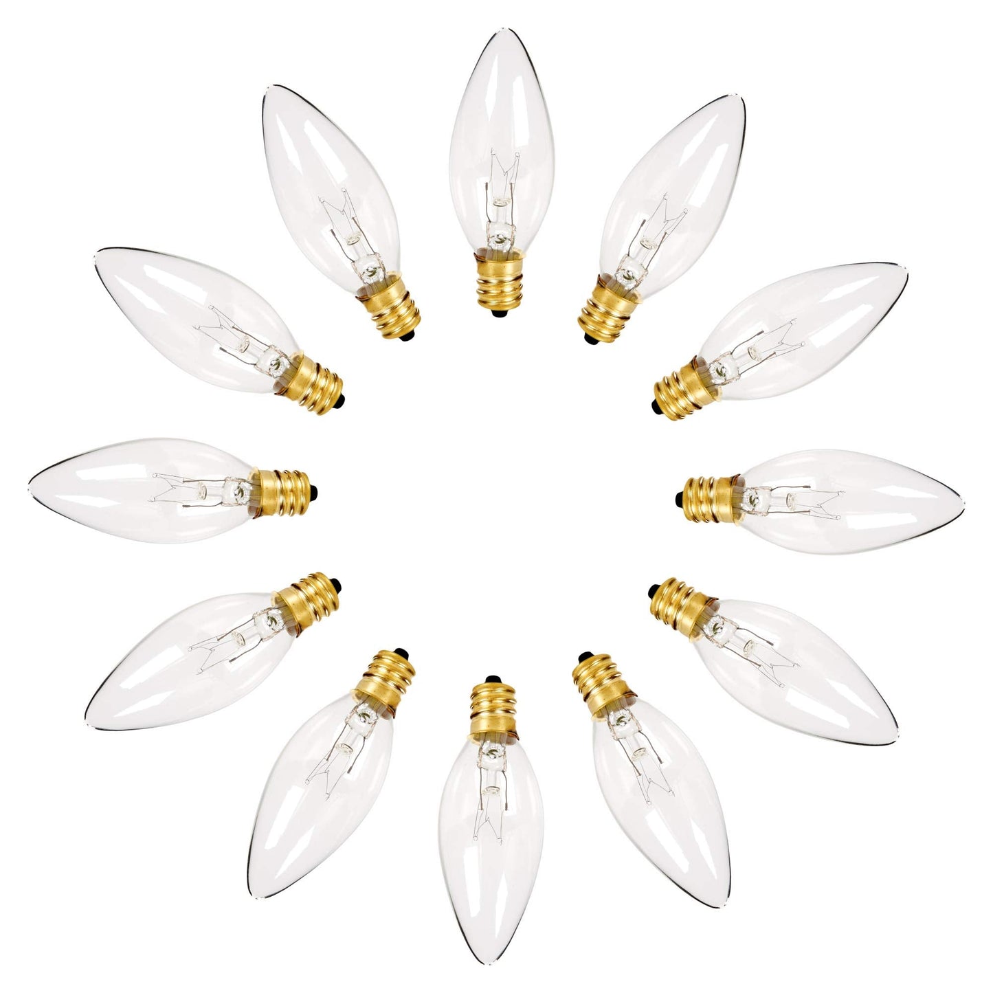 Holiday Joy Candelabra Replacement Bulbs - 7W, Clear Glass, E12 Base, 12 Pack