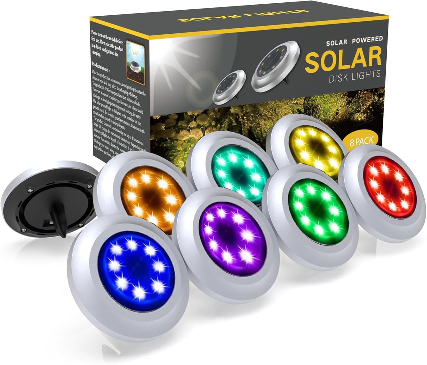 Yakalla Solar Lights Outdoor 8 Pack Solar Garden Lights For Pathway Yard Deck Lawn Patio Walkway Driveway Step(Multi-Color)