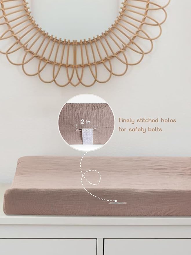 Changing Pad Cover for Baby Girls Boys, Muslin Changing Table Pad Covers with Boho Style, Neutral Color Soft and Breathable (Brick)