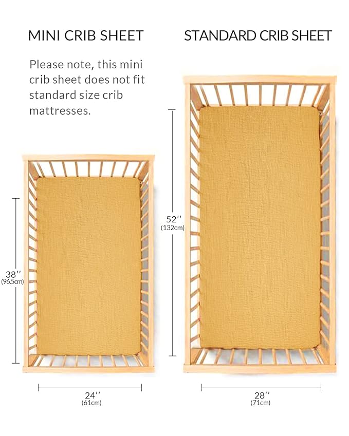 Mini Crib Sheets for Baby, Fitted Pack N Play Mattress and Mini Cribs 24" x 38", Neutral Muslin Cotton Mini Crib Mattress Sheet with Boho Style, Soft and Breathable Comfort (Beige)