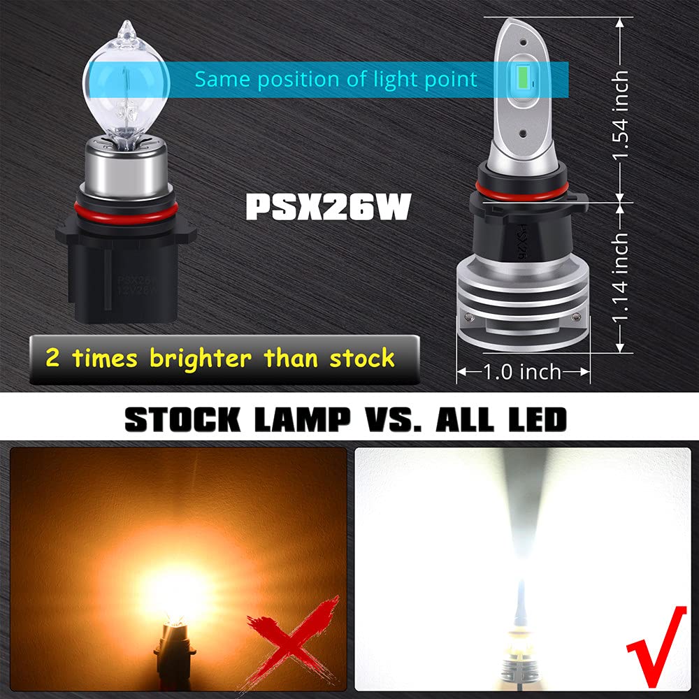 Alla Lighting 5200 Lumens 12278 Psx26W Canbus Led Bulbs  6500K Xenon White Fog Lights H28W 12278 C1 12V Replacement Xtreme Super Bright Upgrade