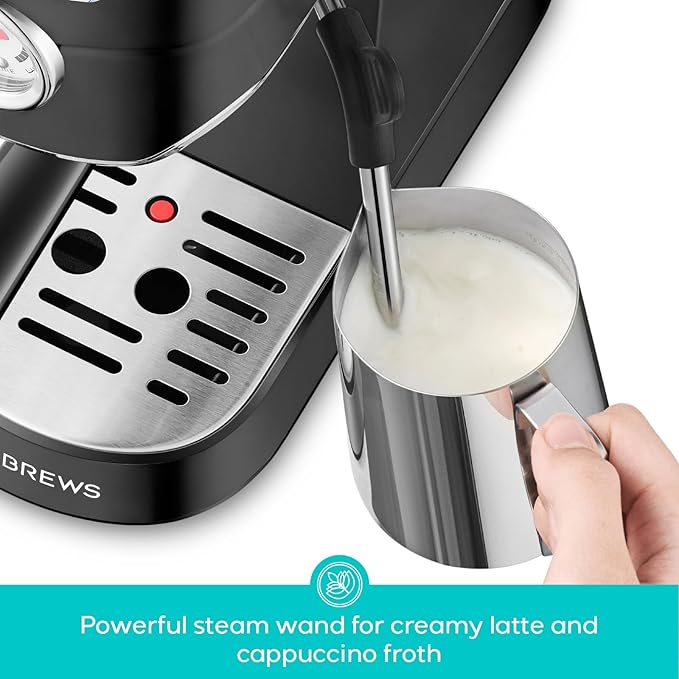 CASABREWS CM5418 Espresso Machine 20 Bar, Stainless Steel Espresso Maker with Milk Frother, Compact Cappuccino Machine for Home, Espresso Coffee Machine, Gift for Her, Gift for Family, Black
