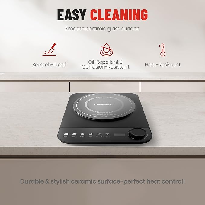 Induction Cooktop Portable, 1300W Mini Stove with 5 Cooking Modes - Easy to Use & 18 Power Levels, Induction Burner with LCD Sensor Touch, Timer for Tiny Kitchen, Apartment, Camping, RV