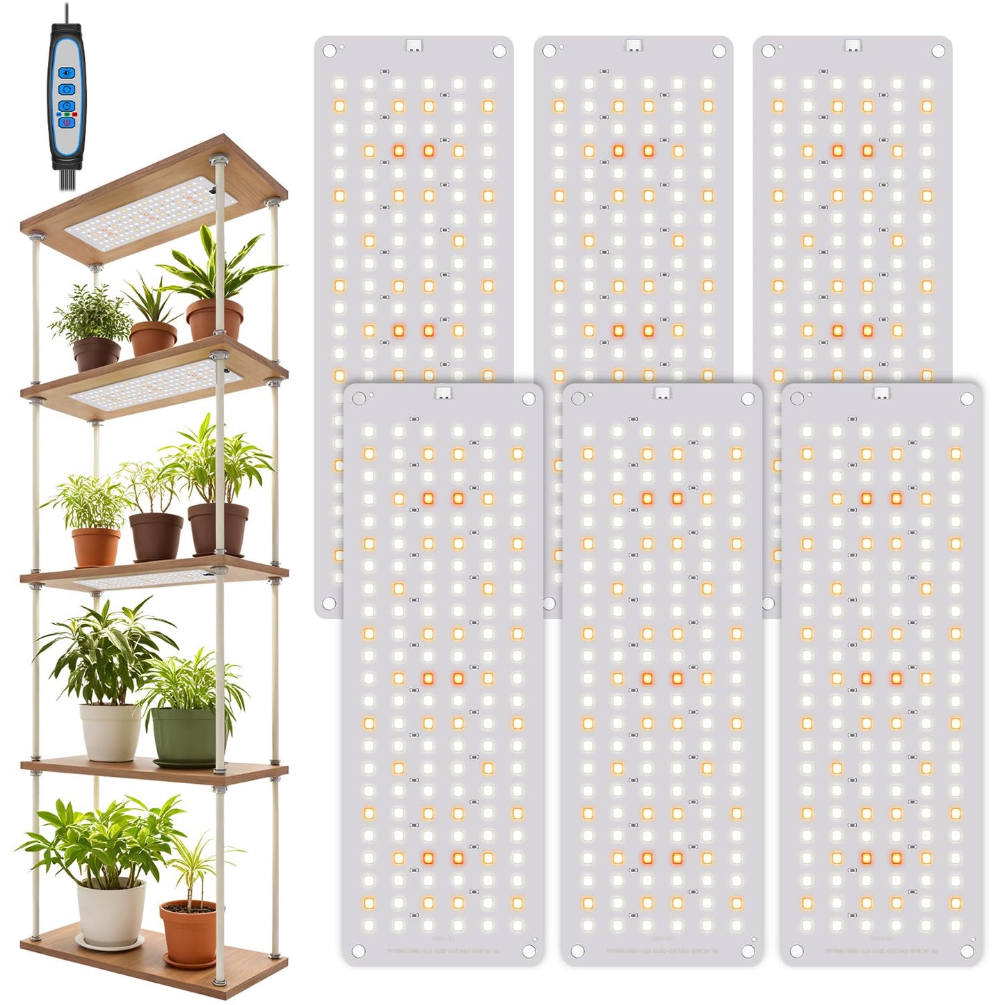 Garpsen Grow Lights for Indoor Plants, 882 LEDs, Full Spectrum, 50W, 6 Panels, Dimmable, Silver, Model BL-G60A