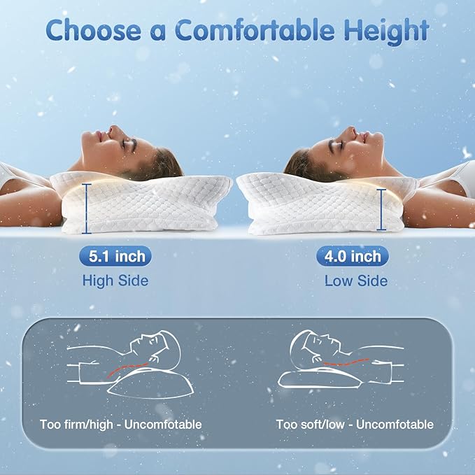 Cervical Neck Pillow for Pain Relief Sleeping, Cooling Contour Memory Foam Support Pillows for Neck and Shoulder Pain, Ergonomic Orthopedic Pillow for Side Back & Stomach Sleepers, White-26