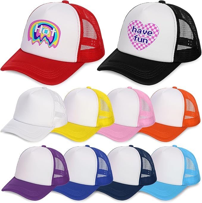 WRINGKIT 10 Pack Blank Trucker Hat, Summer Mesh Baseball Cap, Polyester Sublimation Hats with Adjustable Snapback Strap, P...