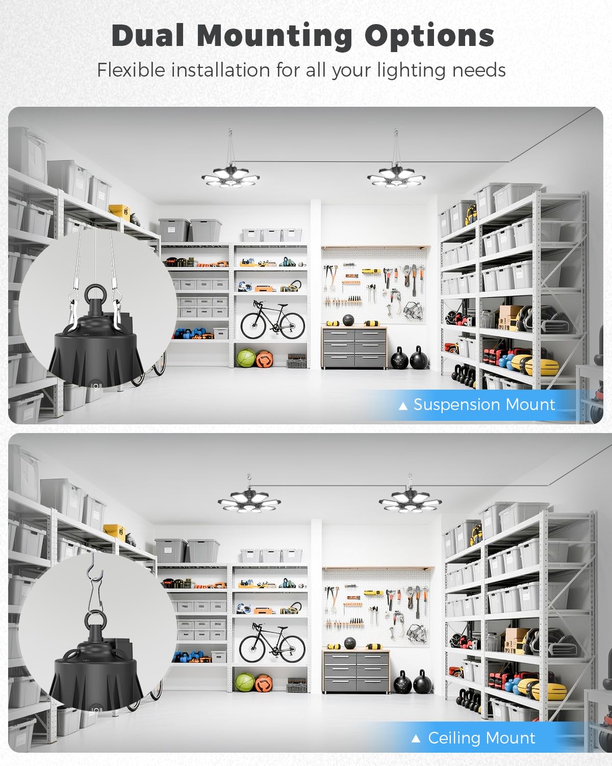 Runbarry Motion Sensor Garage Light Plug In - 25000Lm Motion Sensor Shop Light With 8+1 Led Panels  6500K Bay Lighting  For Garage  Workshop  Utility Room  Basement (1 Pack)