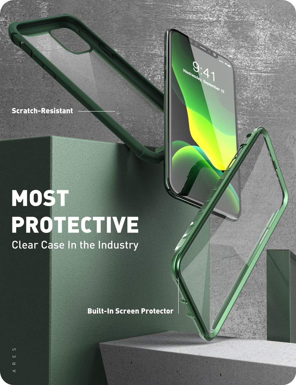 I-Blason Ares Case For Iphone 11 Pro Max Clear Bumper Case Green | 2019 Release, Dual Layer, Rugged, With Built-In Screen Protec
