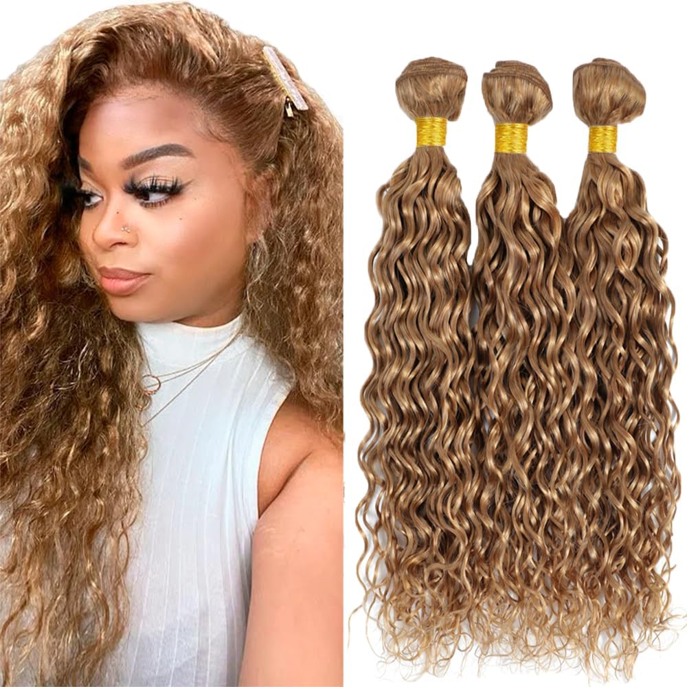 Lagalaga Bundles Human Hair 28 30 32 Inch Water Wave Brown 27 Color Human Hair Bundles Unprocessed Brazilian Virgin Hair Quick W