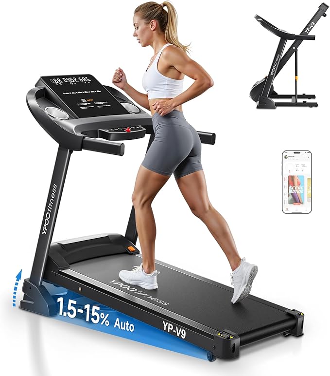 Treadmills for Home with Incline, Auto Foldable Running Treadmills, 8.0 MPH Walking Pad Treadmill with Bluetooth, 300 lbs ...