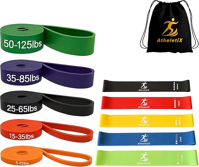 Athletix 10-Piece Resistance Bands Set | Heavy to Light Levels for Strength, Glutes, Legs, Pilates, Yoga, Stretching | Res...