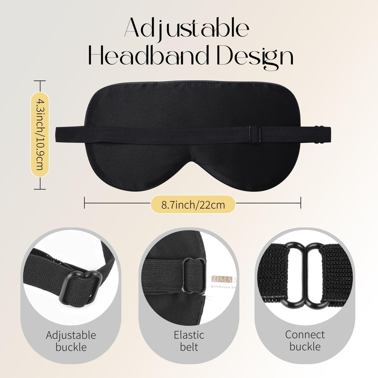 ZIMASILK Adjustable Mulberry Silk Sleep Mask Blindfold 100% Pure Mulberry Silk Eye Mask for Sleep with Bag (Black)
