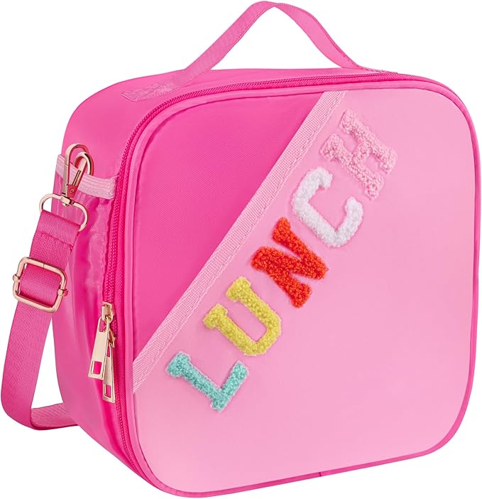 Lunch Bag Kids-Kids Insulated Lunch Bag with Adjustable Strap - Reusable Leakproof Lunch Box for Girls, Preppy School Lunch Tote for Travel, Picnic,School & Winter Camp