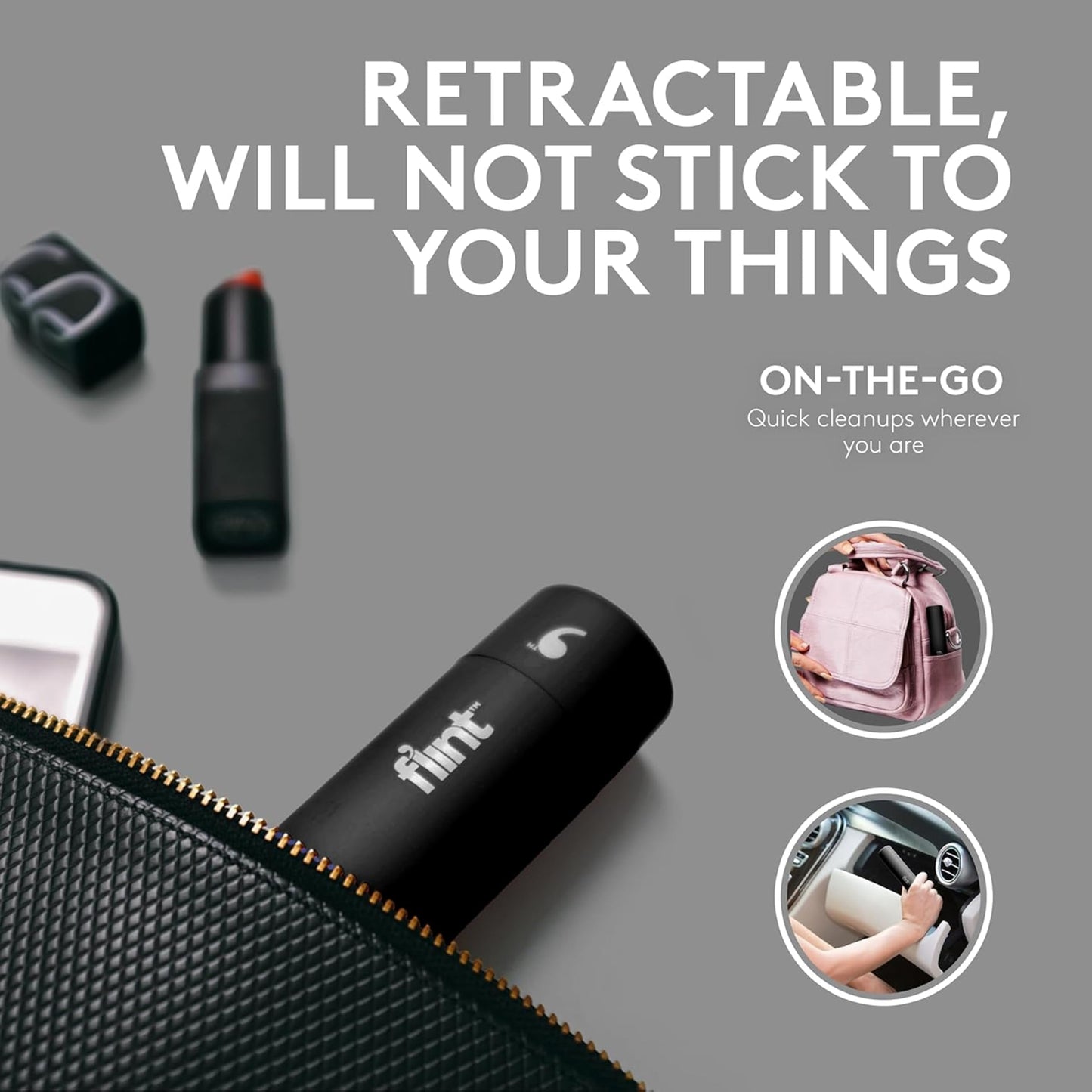 Flint Classic Black Retractable Mini Lint Roller with 30 Extra Sticky Sheets, Small and Portable Lint Roller, Ideal Pet Hair Remover, Travel Lint Rollers for pet Hair Extra Sticky