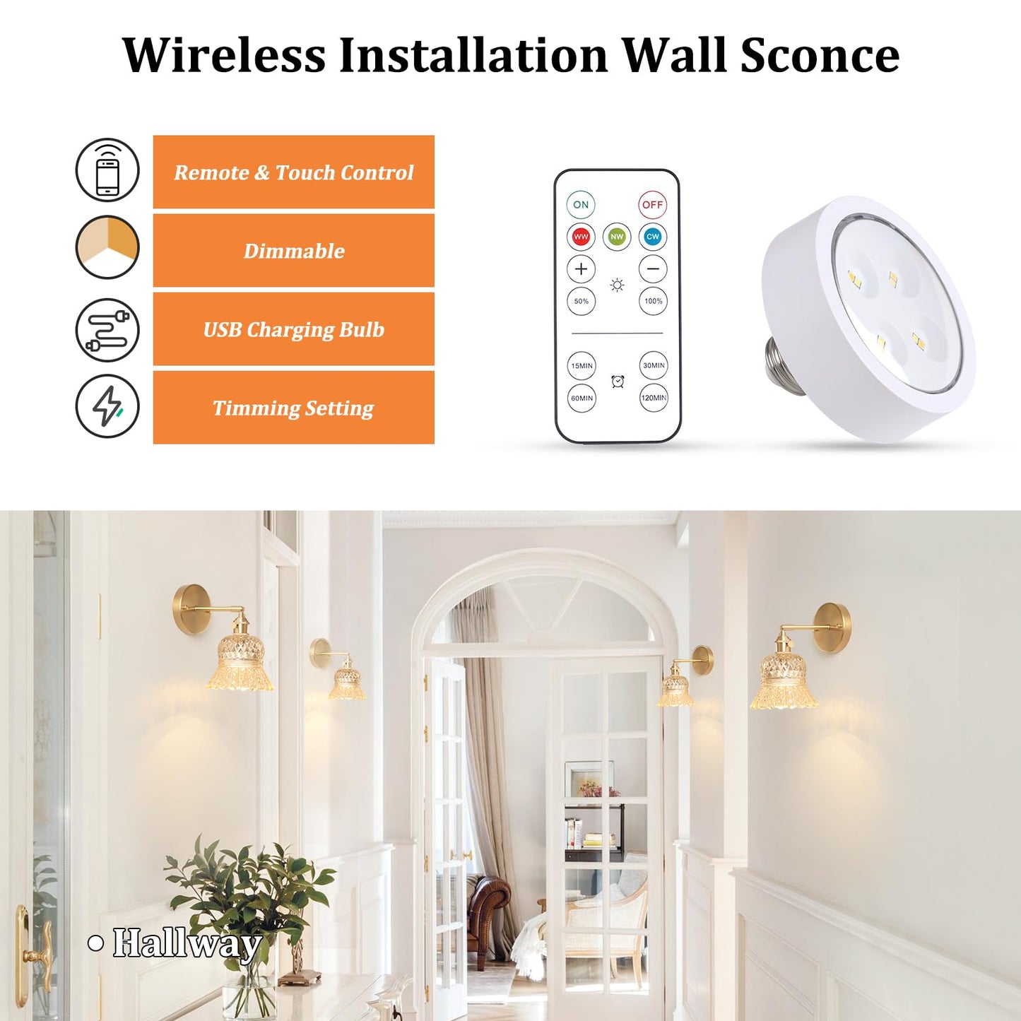 Shenmoyl Vintage Wall Sconce - Rechargeable LED Light, Wireless, Dimmable, Battery Operated, Amber Pineapple, Model 1-94914-sconc