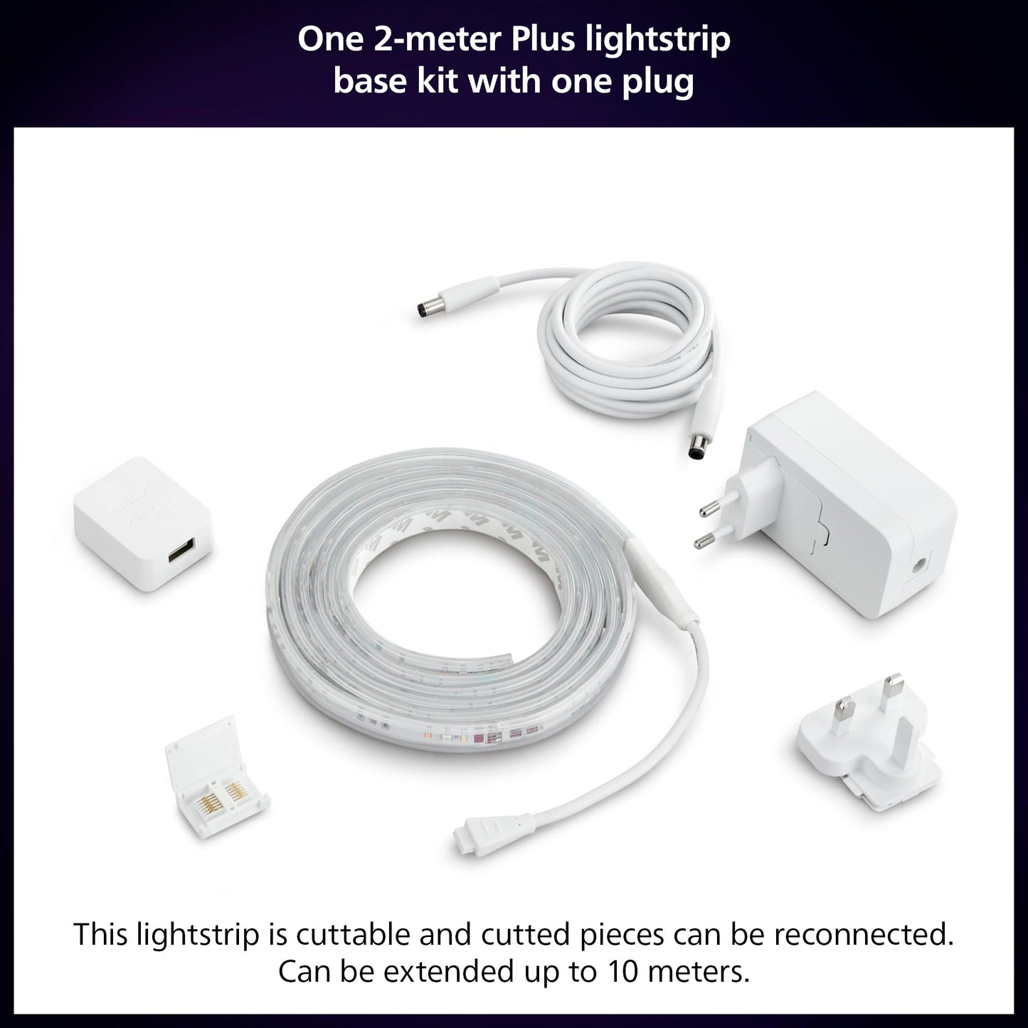 Philips Hue Bluetooth Smart Lightstrip Plus 1m/3ft Extension (No Plug), (Voice Compatible with Amazon Alexa, Apple Homekit and Google Home), White
