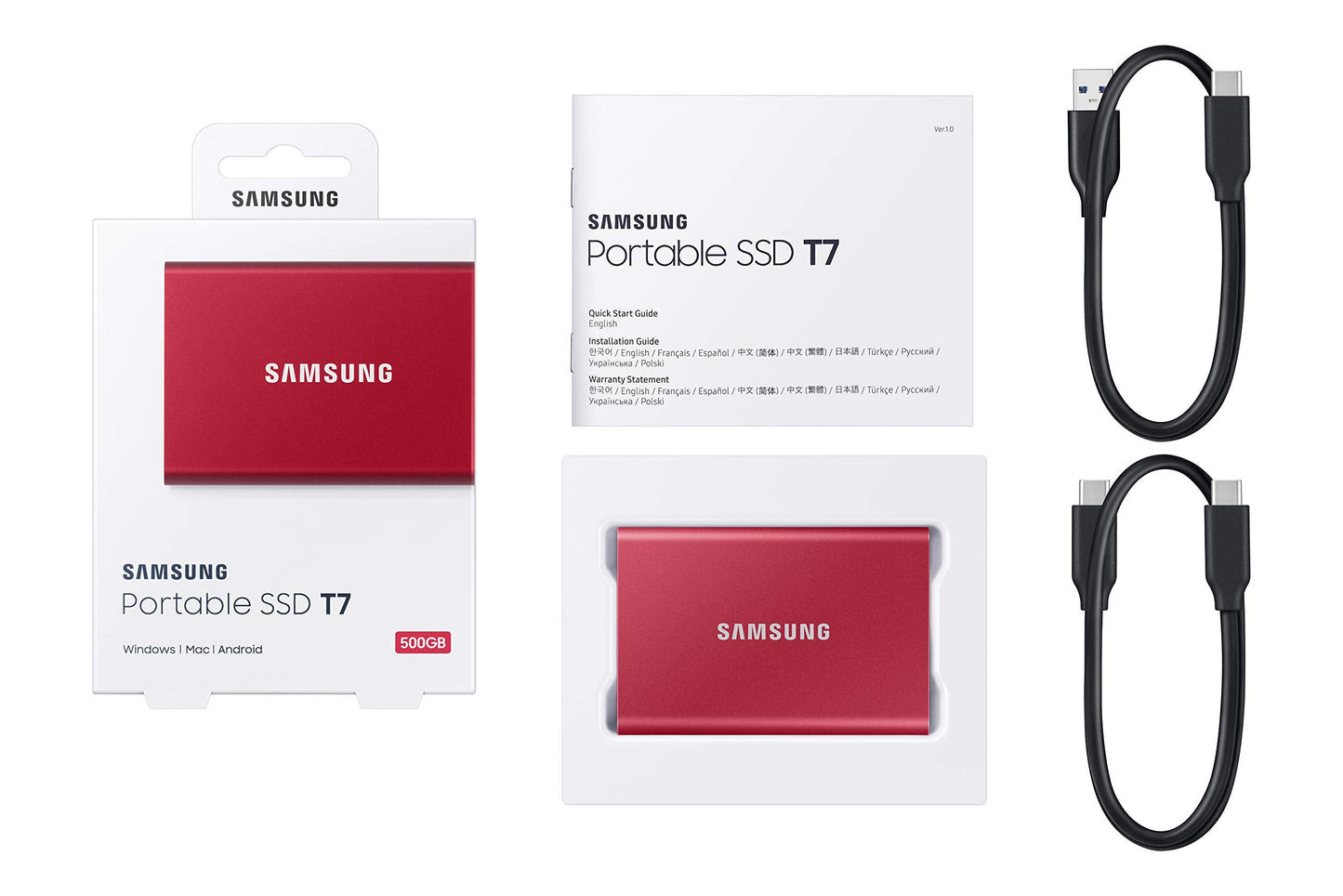 Samsung T7 500Gb, Portable Ssd, Up To 1050Mb/S, Usb 3.2 Gen2, Gaming, Students, & Professionals, External Solid State Drive (Mu-