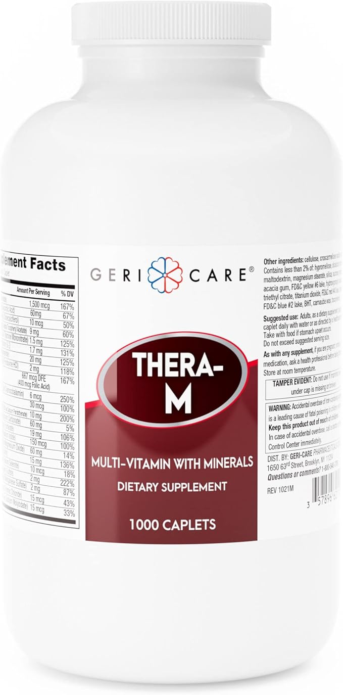 GeriCare Thera High Potency Multivitamin with Mineral Caplets, Nutritional Supplement, 1000 Count (Pack of 1)